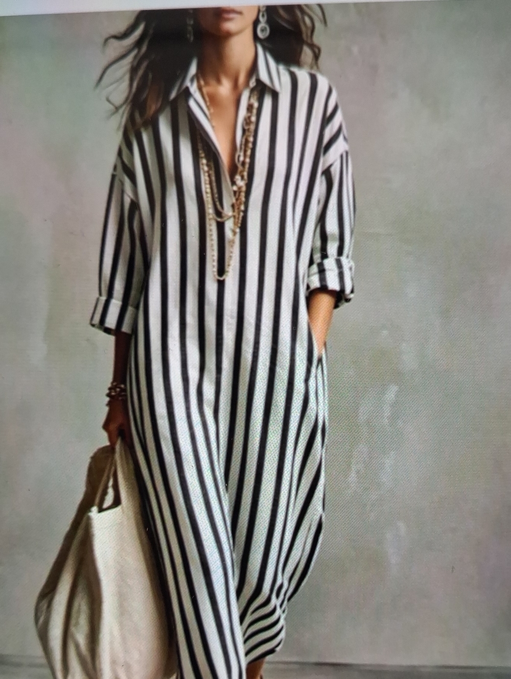 NWT Womens Vertical Striped Black and White Maxi Shirt Dress